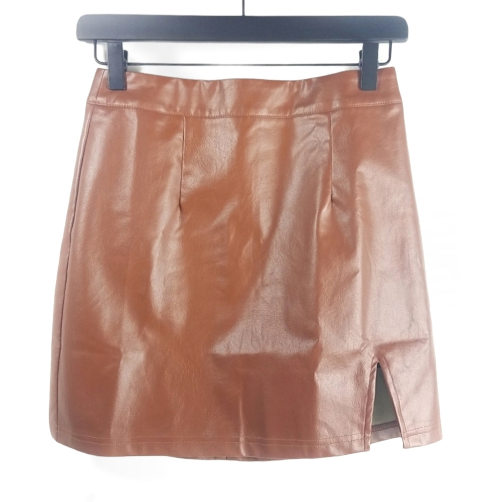 Lulu's Faux Leather mini skirt Cognac XSMALL